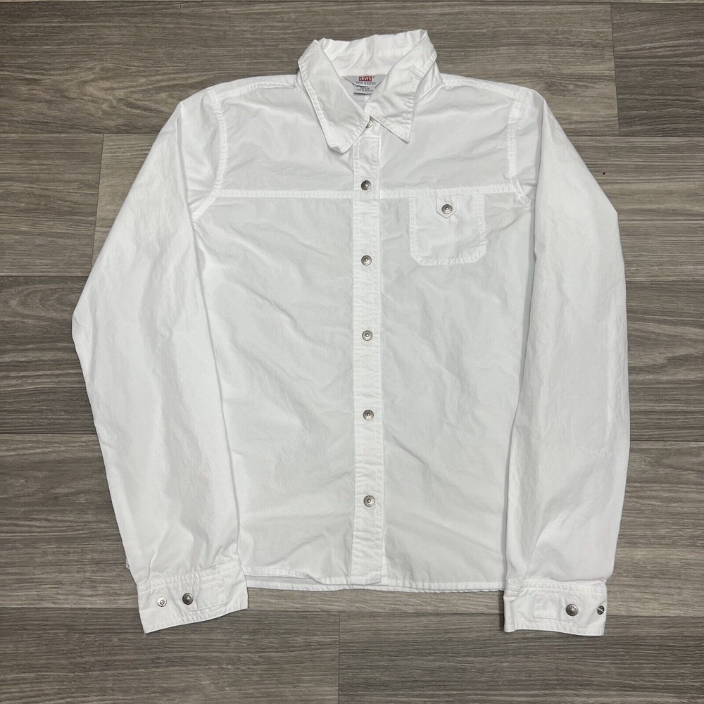 Vintage Levi's Button Up Shirt Women Large M White Silver Stud Dry Goods Cowgirl